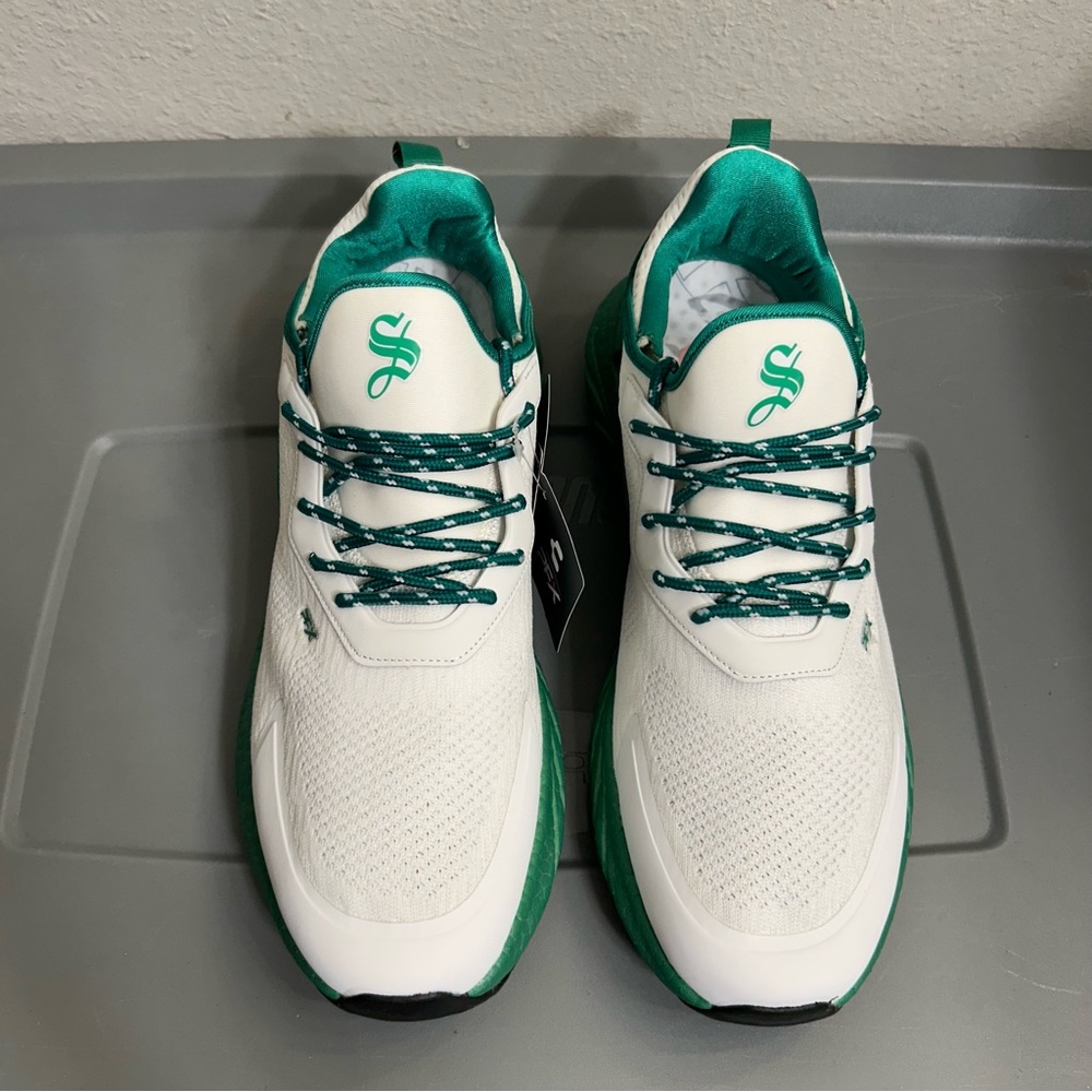 White and Green Sneakers with Modern Design